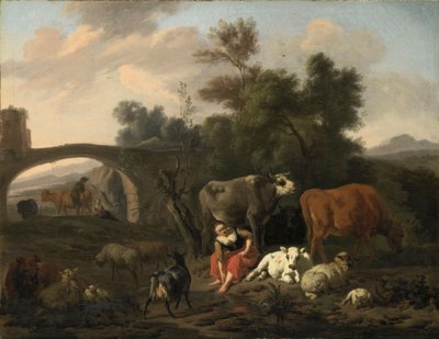 Landscape with Shepherds and Cattle by Dirck van der Bergen